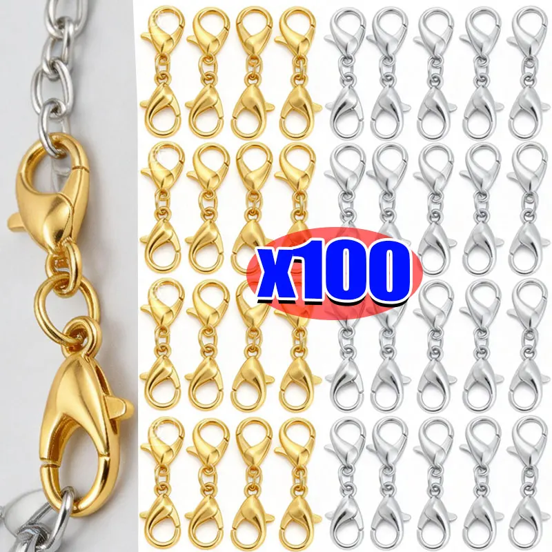 

100pcs/Lot Bracelet Necklace Connectors Findings Double Lobster Clasp for DIY Bracelet Necklace Jewelry Making Accessories