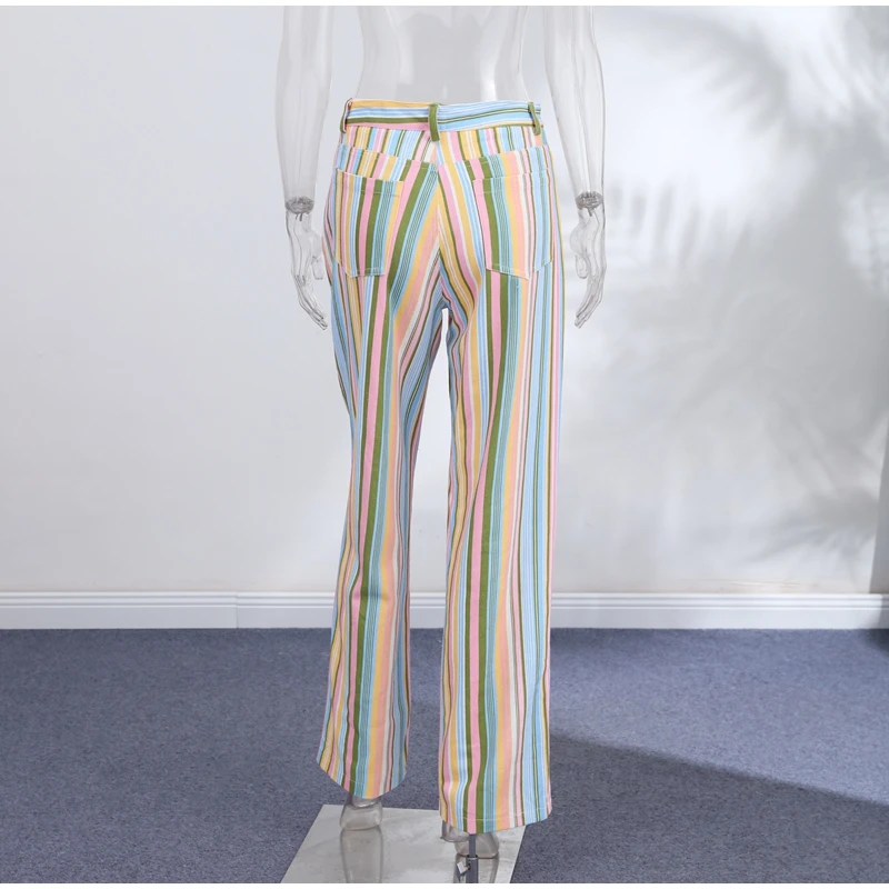 Casual Stripe Contrast Women's Pants Loose Zipper Button Pocket Wide Leg Female Pant 2026 Spring Summer Lady All-match Trousers