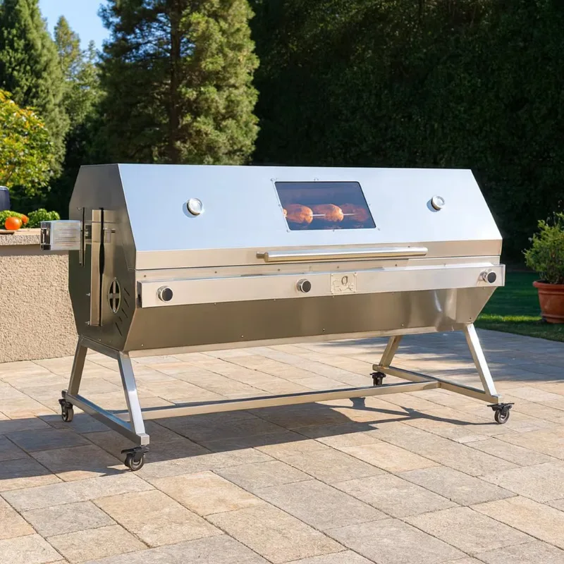 

【Popular】Outdoor Kitchen BBQ Grill With Spit Rotisserie - Santa Maria Charcoal Style, Stainless Steel, Adjustable Height