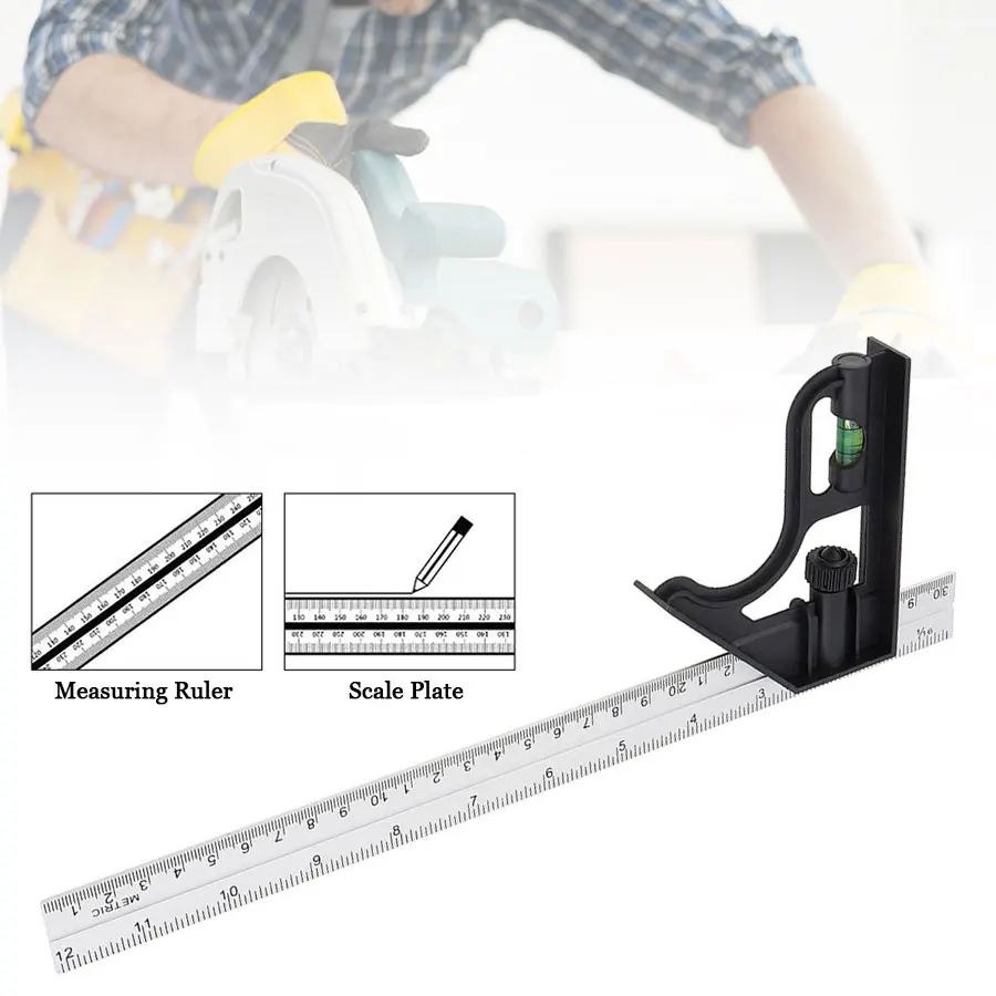 

Combination Angle Ruler Woodworking with Level 305mm Adjustable Protractor Square Ruler Right Angle 90 Carpenter Measuring Tool