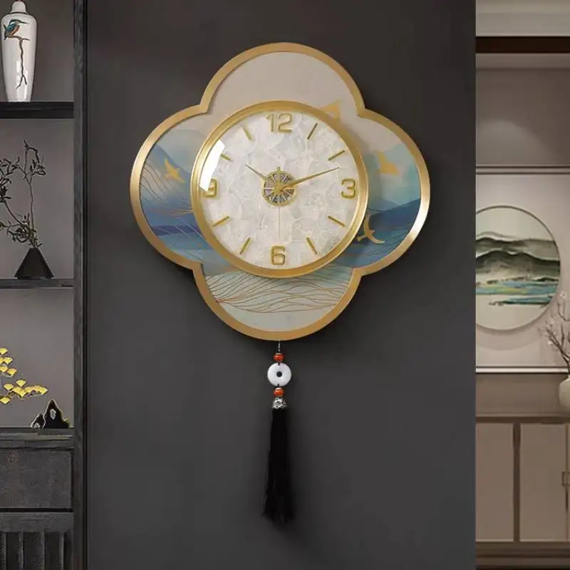 Reloj de Pared Decorativo de Lujo, Diseño Moderno en Amarillo y Dorado para Dormitorio, Artículos de Decoración
