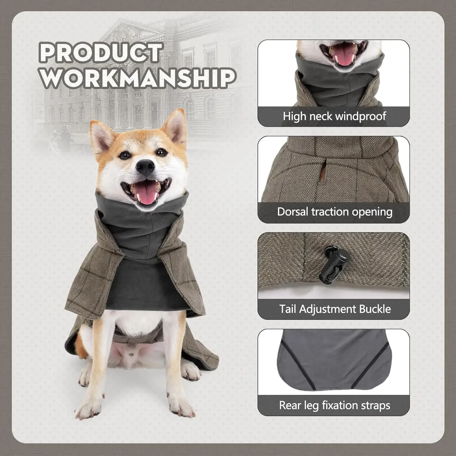 Casaco quente para cachorro, colete de lã xadrez inglês, jaqueta  corta-vento, roupas de inverno com ilhós de tração, adequado para todos os  tipos de cães - AliExpress, image size:1500x1500
