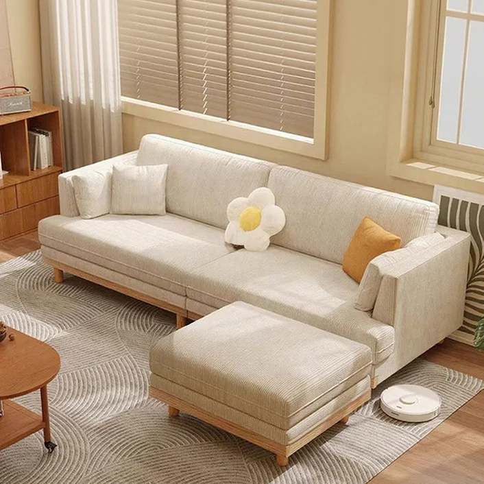 #Nordic Solid Wood Sofa Corner Combination Corduroy Sofa Living Room Sofa Modern Furniture Modern Couch for Apartment Living