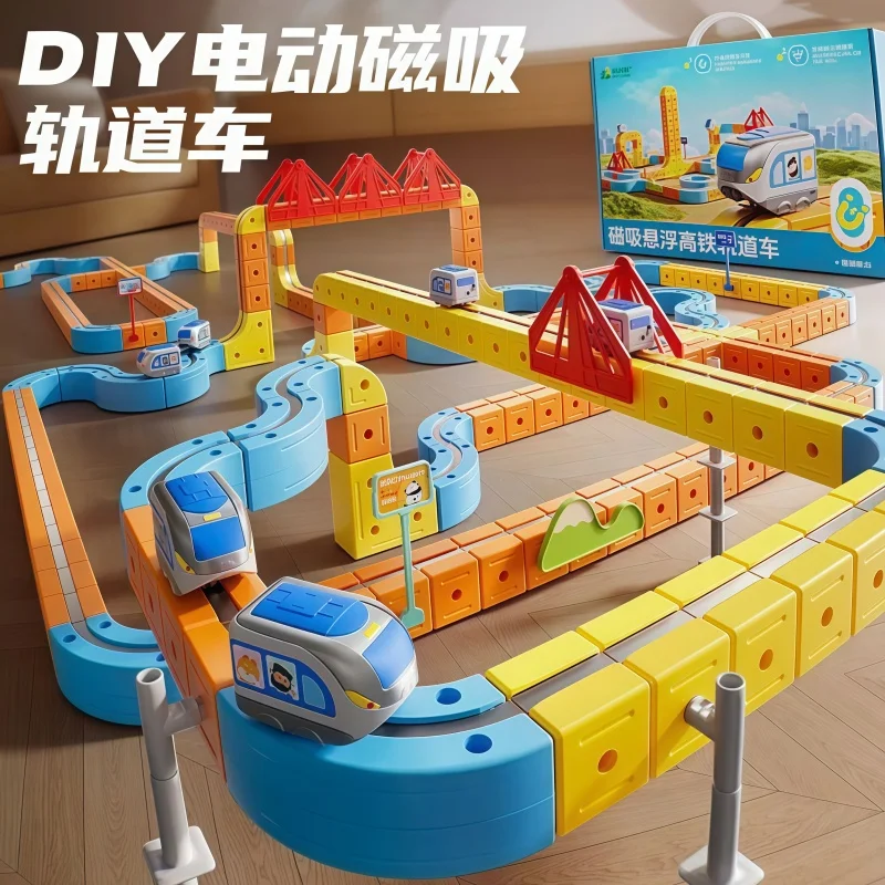 

Hot Diy Train Toy For Boys Magnetic Track 1:64 Electric Vehicle Miniature Model Assembly Toys Education Gifts