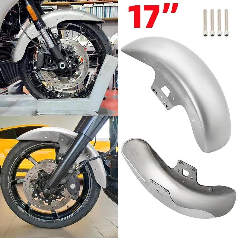 

17" Motorcycle Wheel Wrap Front Fender Steel Unpainted Mudguards For Harley Touring Road King Electra Street Glide FLHT 2014-up