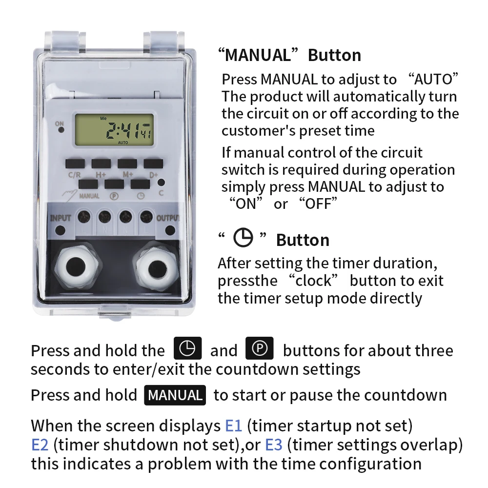 مفتاح مؤقت TNCE 30A، وحدة تحكم في الوقت 220 فولت مقاومة للماء، يتم ضبطها إلى ثوانٍ، 32 مجموعة من الموقت تشغيل وإيقاف، للضوء، مضخة مياه