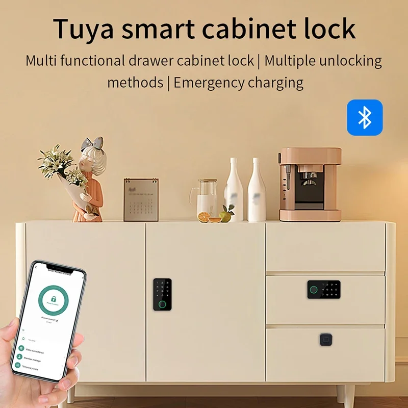 Tuya APP Smart Cabinet Lock Fingerprint and Password Unlock Invisible and Secure for Cabinet Wooden Drawer Cupboard Locker