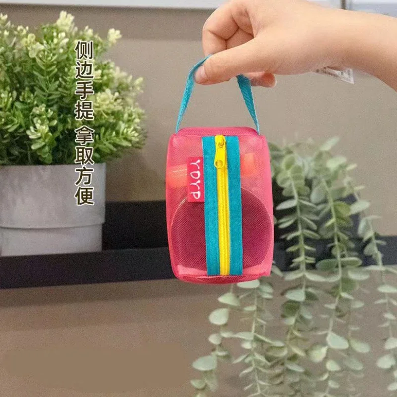 New Colorblock Mini Cute Nylon Mesh Cosmetic Bag Makeup Bag Portable Earphone Data Cable Charger Organizer Coin Purse Pouch