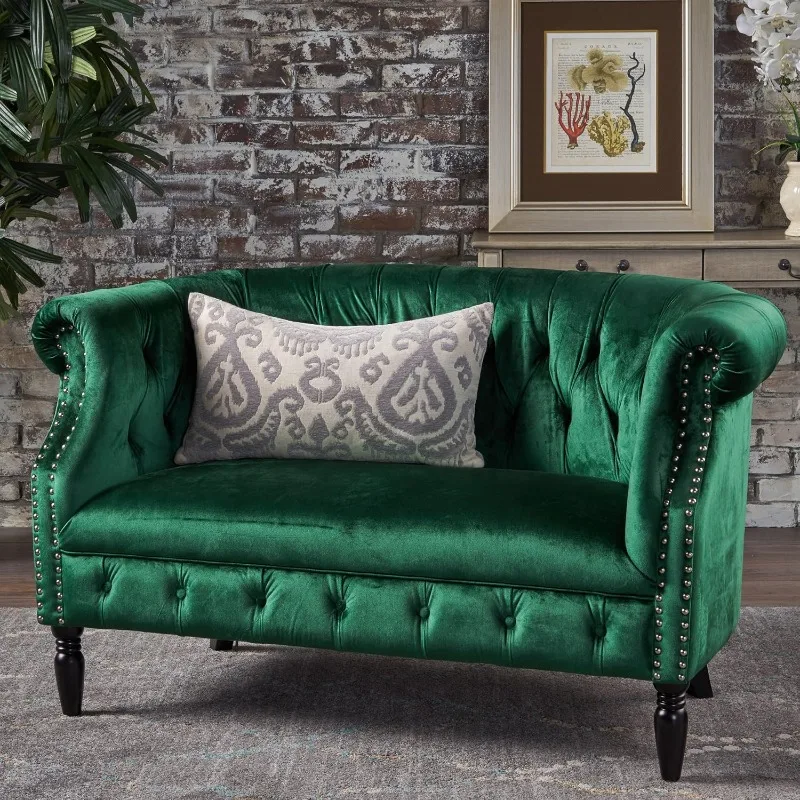 GDFStudio Melaina Tufted Chesterfield Velvet Loveseat with Scrolled Arms