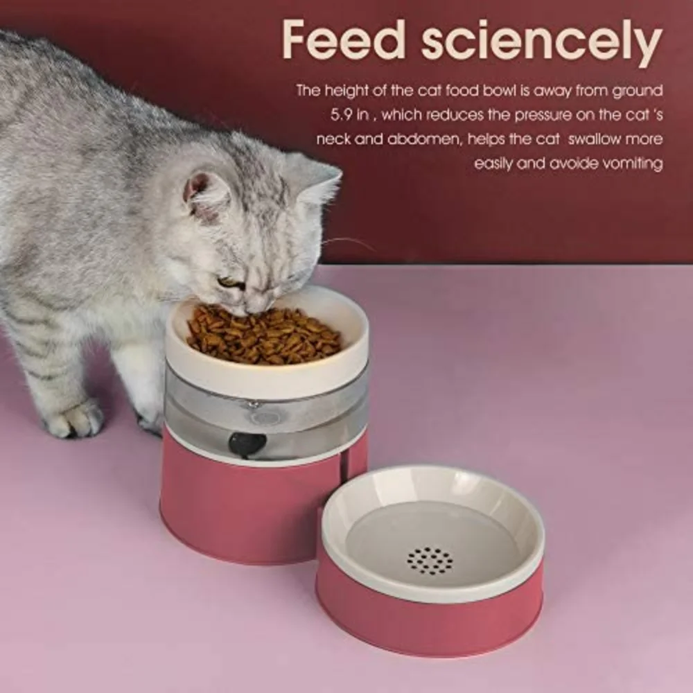 

Double Cat Bowls 2 in 1 Automatic Pet Feeder Detachable Gravity Water Dispenser Food Bowl Upgrade Raised Design Anti Vomiting