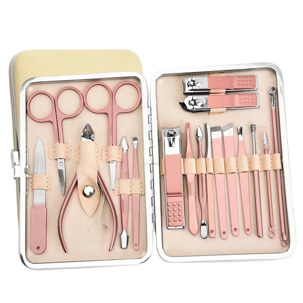 

Профессиональный набор инструментов для дизайна ногтей, 18 шт., розовые кусачки для ногтей из нержавеющей стали, триммер, пилочка, маникюрный набор, маникюр на пальцах ног