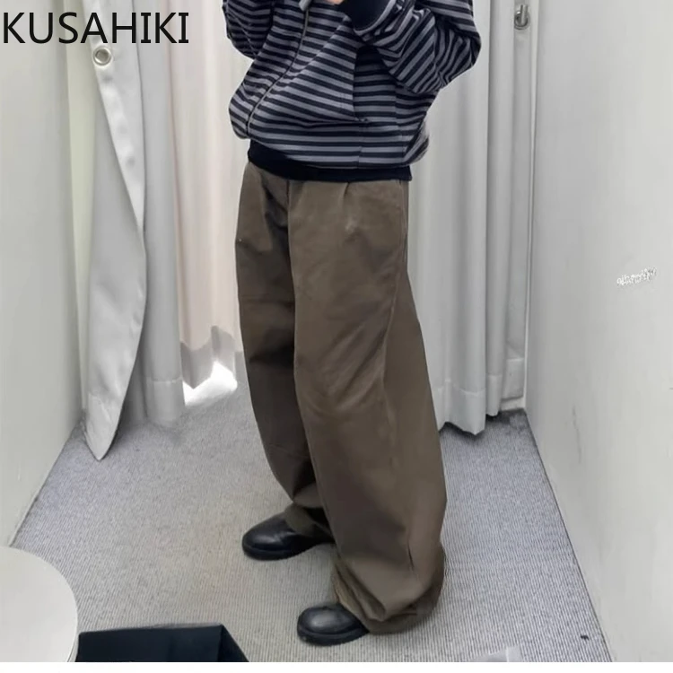

KUSAHIKI 2025 Spring Summer Street spicy girl Style Embroidery Wide Leg Pants Casual Pant Long Trousers Jeans