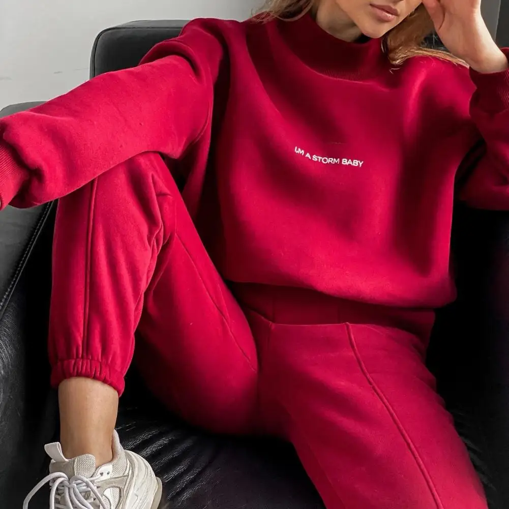 Ankle-banded Trousers Set Women's Stand Collar Sweatshirt High Waist Trousers Set for Sport Fitness Long Sleeve Elastic Cuff