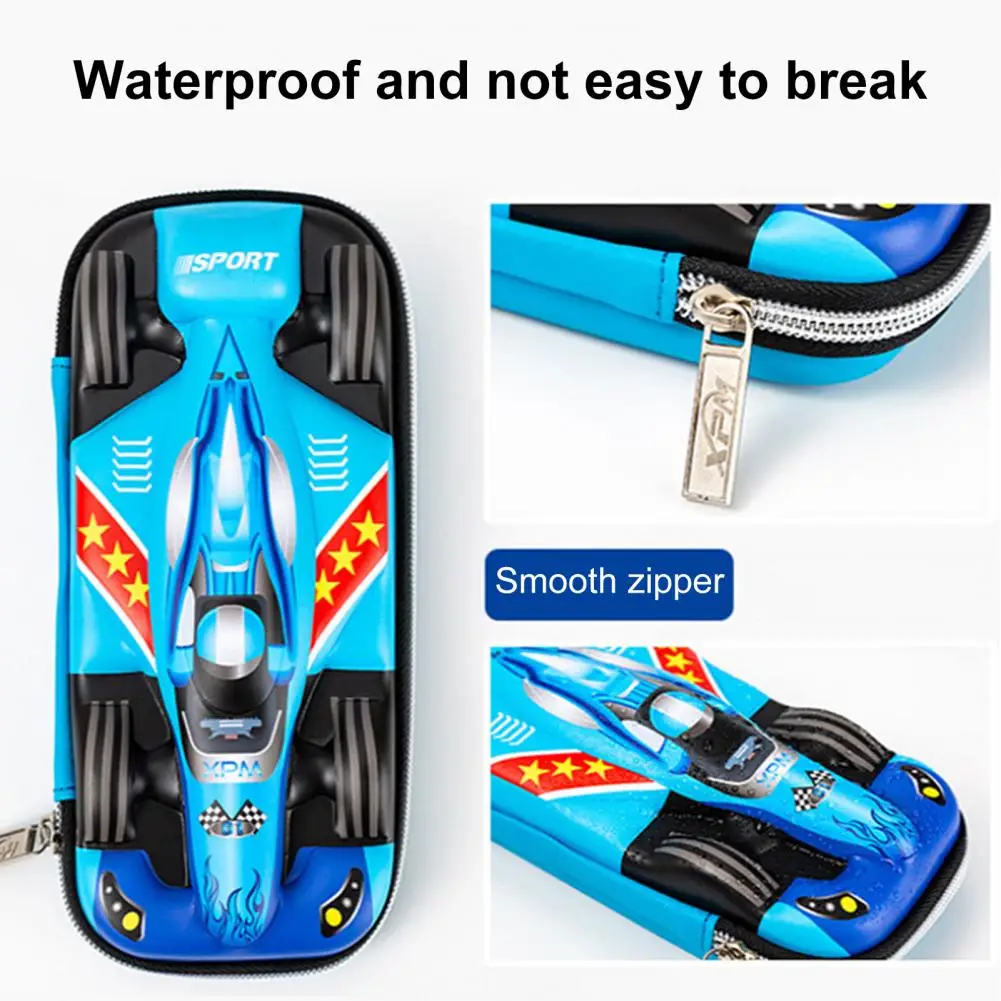 Stationery Box 3D Racing Car Shape Large Capacity Zipper Closure Waterproof Smooth Surface Pencil Storage Bag Student Supplies