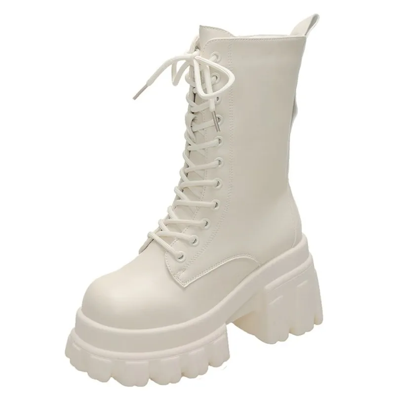 

НОВЫЕ ботильоны на массивной платформе 9 см, женские осенне-зимние мотоциклетные ботинки 2025 года, женские нескользящие кожаные армейские ботинки на толстой подошве