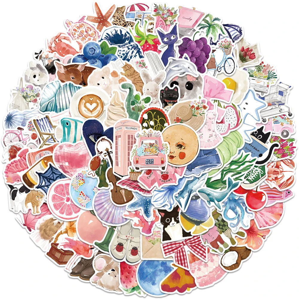 50/100 stücke Nette Cartoon Ozean Stil Vsco Mädchen Tiere Obst Aufkleber Für Gepäck Laptop Gitarre Tagebuch Wasserdichte Vinyl Aufkleber