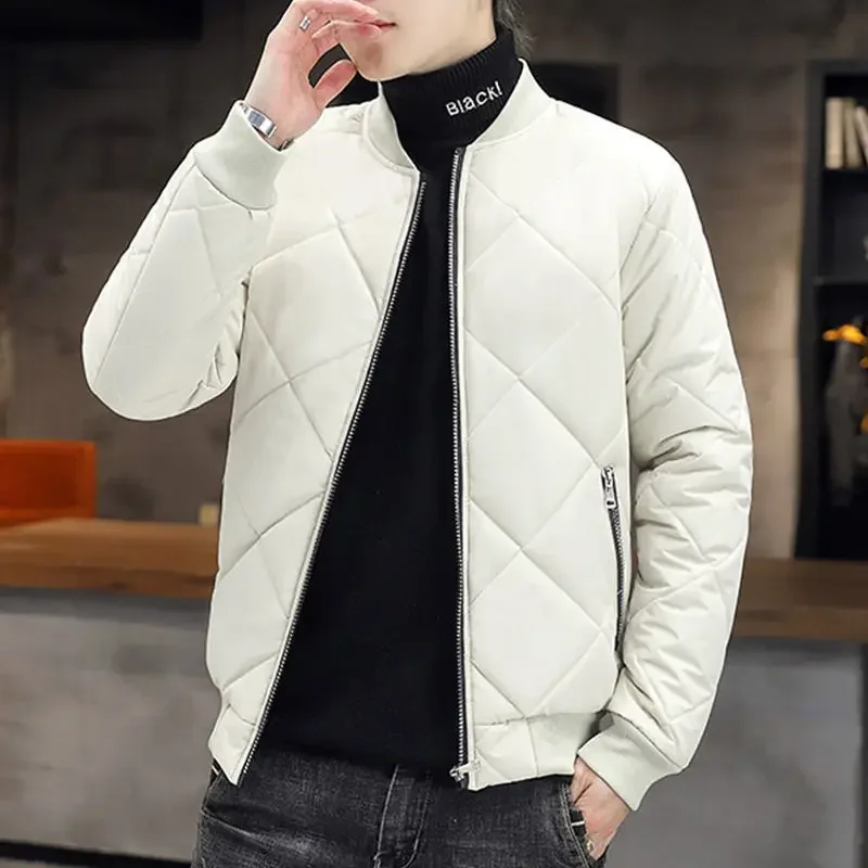 Men\'s Cotton Coat Cropped Winter Youth Baseball Collar Jacket Fleece Padded Padded Jacket Korean Style Padded Jacket