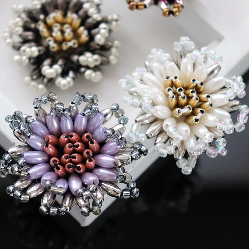 10PCS Tube Beaded Flower 9 Colors Sew On Patches for Clothing Beading Applique for Earring DIY Socks Bags Shoes Socks
