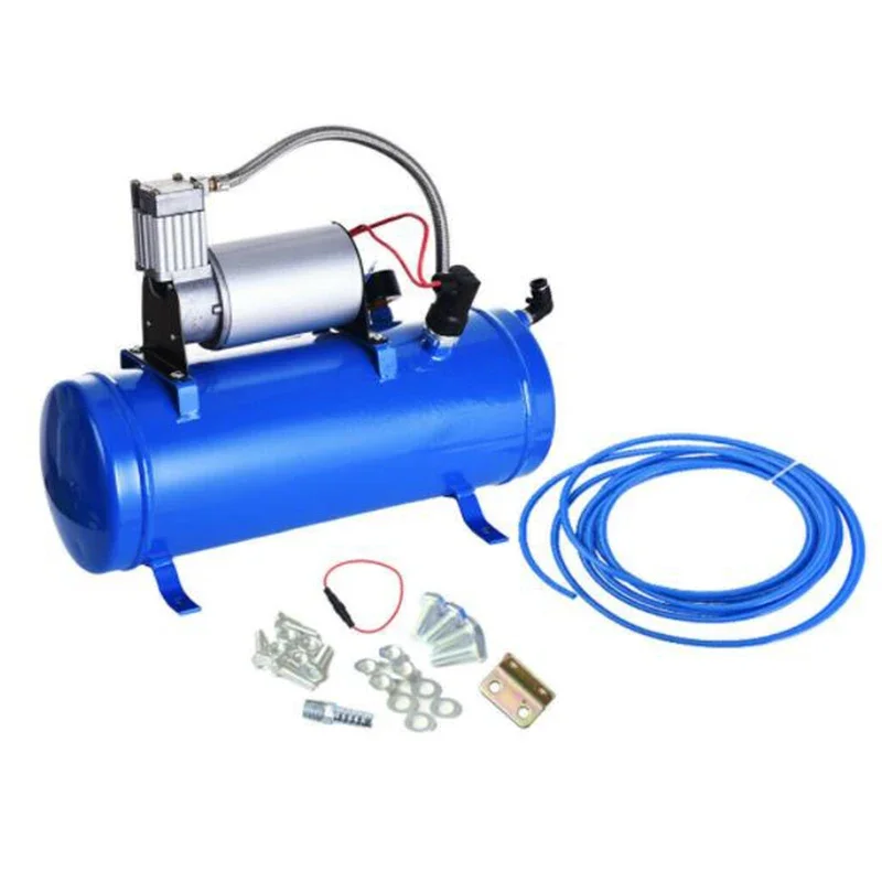 نظام ضاغط هواء على متن 12 فولت تيار مستمر، ضاغط هواء نافخة مع خزان 6 لتر، طقم بوق هوائي 150 رطل لكل بوصة مربعة لقرون القطار #3