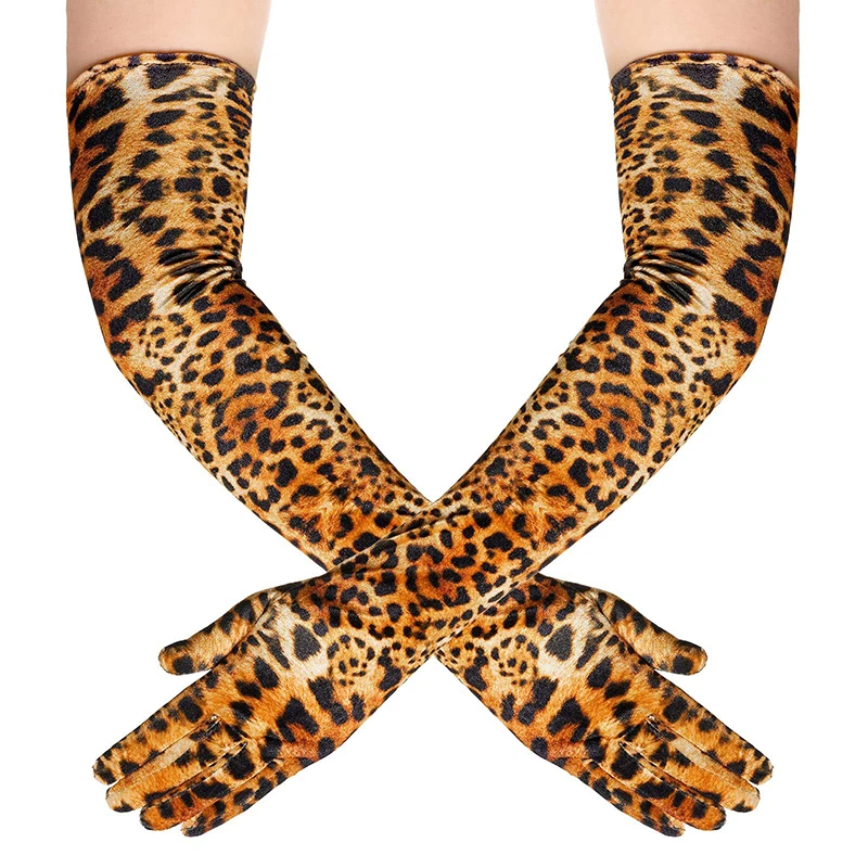 Fashion Zebra Pattern Leopard Print Velvet Opera Party Elbow Stretch Finger Long Gloves Arm Warm Women Evening Dress Gloves