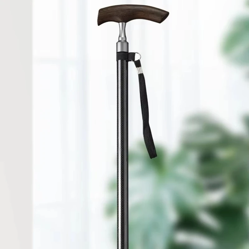 

The elderly lightweight carbon fiber cane, four-legged non-slip telescopic cane, chicken wing wooden handle cane