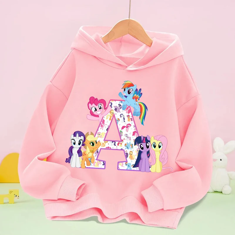 เสื้อฮู้ดเด็กผู้หญิงลายมายลิตเติ้ลโพนี่ ลายอนิเมะยูนิคอร์น ตัวอักษร A-Z เสื้อสเวตเชิ้ตเด็ก ฤดูใบไม้ร่วง ฤดูหนาว เสื้อแขนยาว เสื้อผ้าเด็ก ของขวัญ