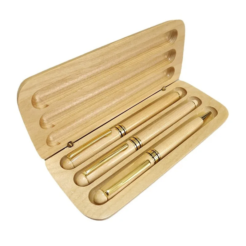 3-piece Wooden Stationery Set Signature Pen Ballpoint Pen Storage Case Set Business Gifts Student Supplies