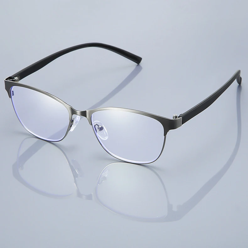 VIVIBEE 2026 Business-Stil Lesebrille +150 Herren Metallrahmen Grau Blaulichtfilter Klare Gläser Eckige Brille +250 – Detail 2