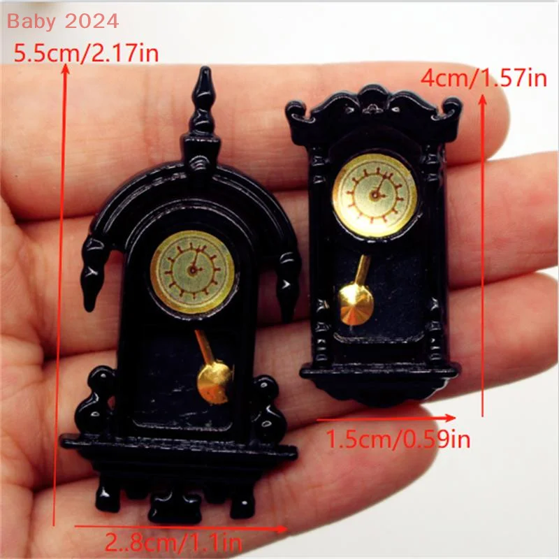 Horloge murale Vintage pour maison de poupée 1:12, pointeur de cadran, modèle miniature mobile, accessoires de salon, jouets de jeu pour enfants