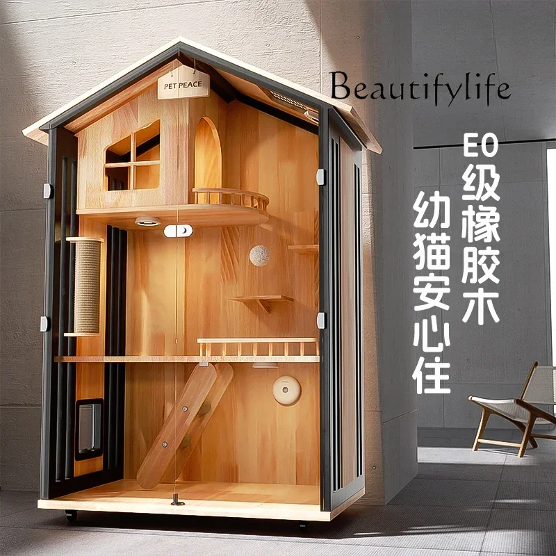 

S Solid wood cat villa large luxury cat nest indoor household cage large space cat house