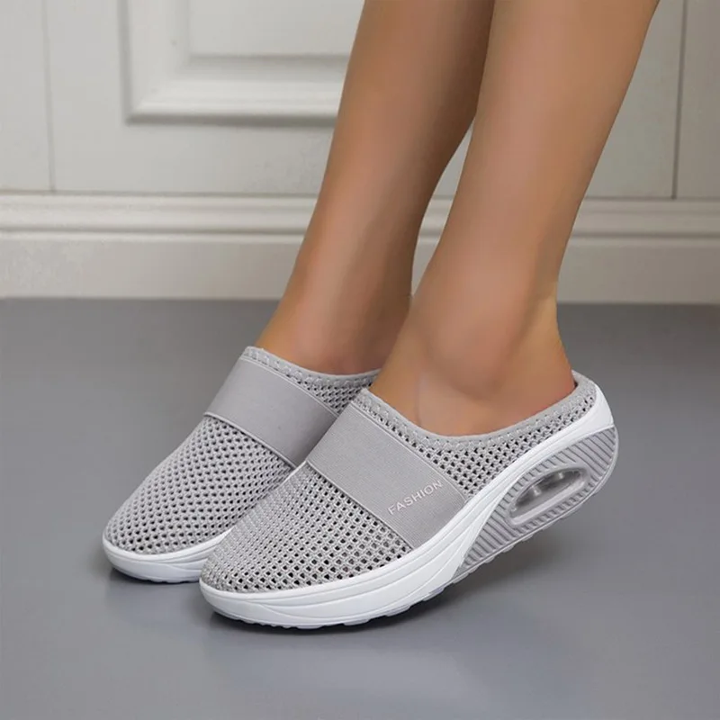 Women Wedge Slippers Mesh Lightweight Footwear Anti-slip Casual Female Slides Platform Retro Shoes Orthopedic Women's Slippers image 3