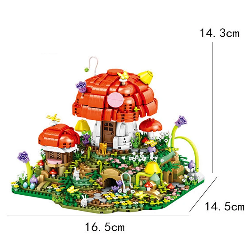 MOC Sprookje Paddestoel Huis Bouwstenen Dorp Architectuur Micro Mini Monteren Bakstenen Verhaal Figuur Speelgoed Voor Meisje Geschenken