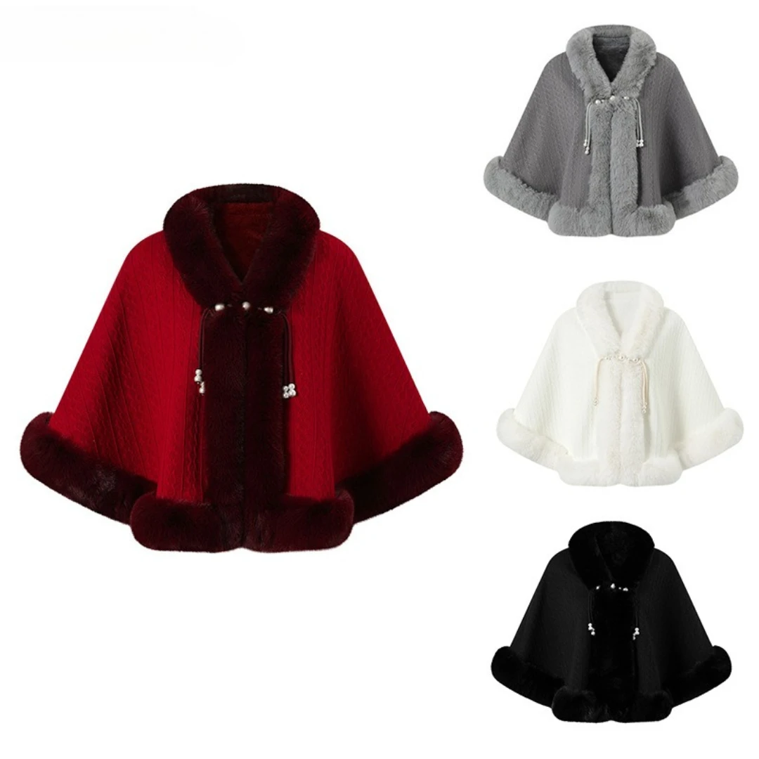 winter-trim-knitted-cape-poncho-vintage-pearl-bead-toggle-thick-warm-shawl-wrap-elegant-outerwear-for-daily-party-banquet