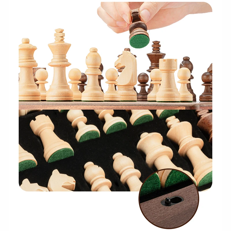 High-quality Walnut Chess and Checkers Set High-grade Solid Wooden Chess Game 76mm King Height 38mm Folding Chess Board