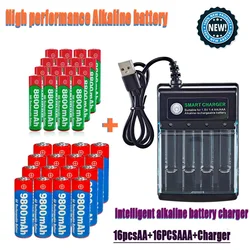 HighPerformance Rechargeable Battery1.5V AA9800Mah+AAA 8800Mah smart Charger for Computer Clock RadioVideo Game Electronic toys
