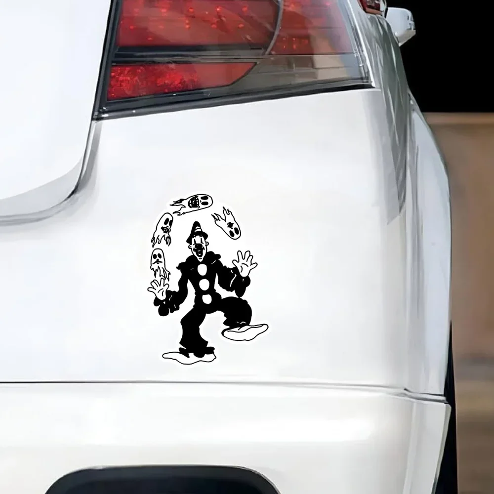 1PC Spooky Clown & Ghosts Decal - Bold Black-White Vinyl Sticker for Laptops Cars, Perfect Halloween Gift for Horror Fans