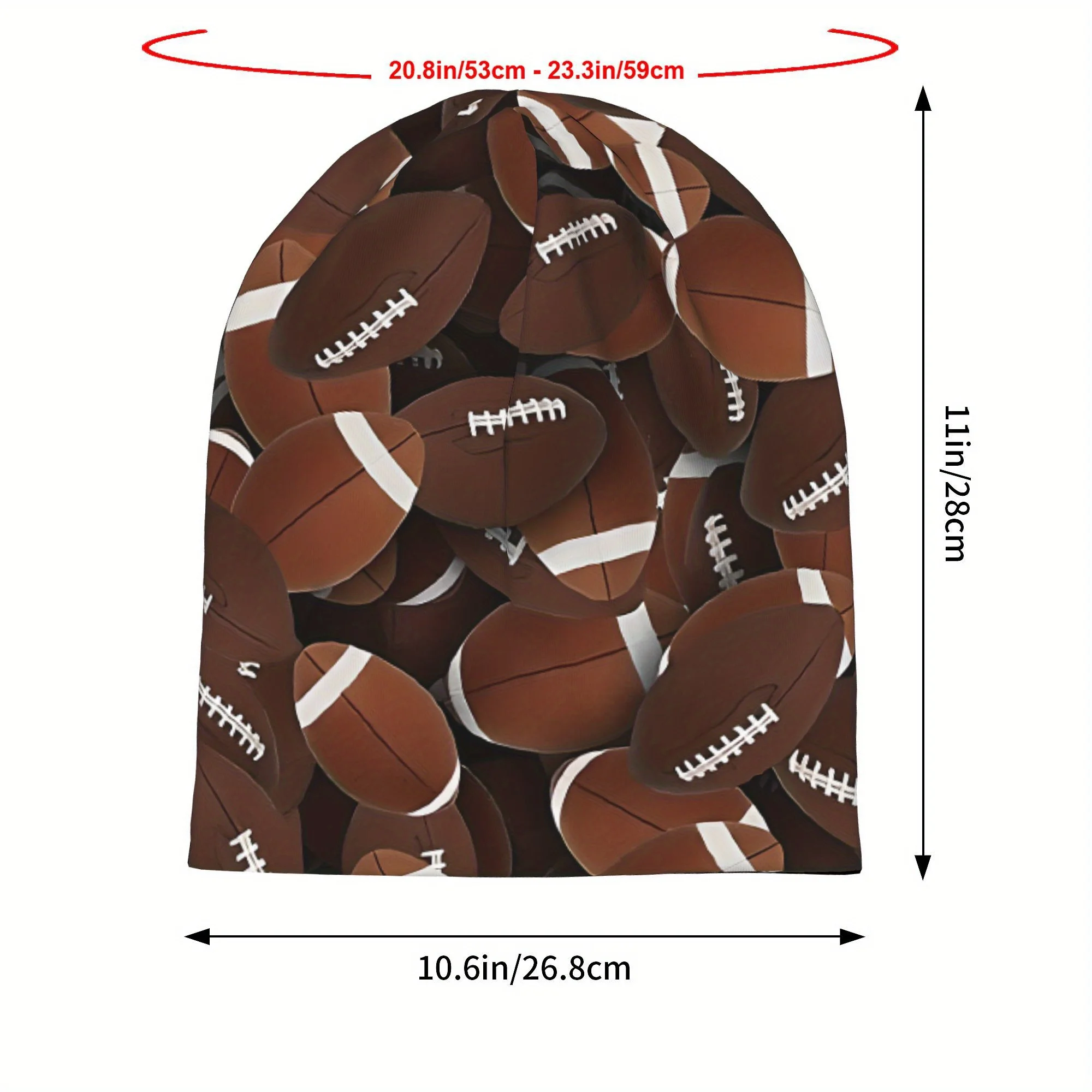 Men's & Women's Rugby Beanie Cap with /Rugby Ball Design - Slouchy Pullover Hat with Labeled Brown/White/Black/Golden Team