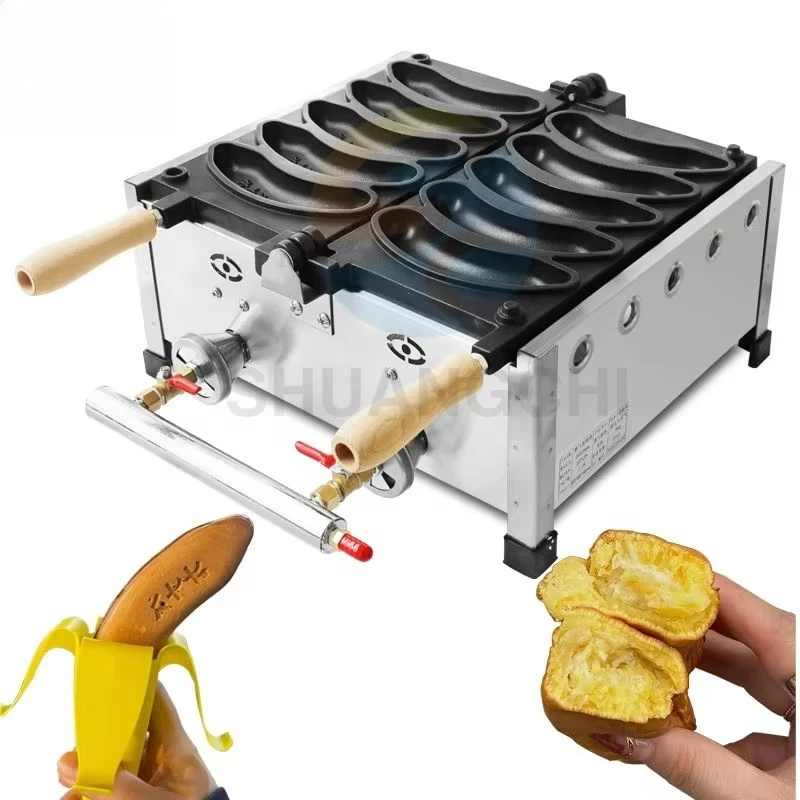 Commercial Waffle Machine Crispy Maker Snack Machine Cheese Waffle Cake Baker LPG Gas Banana Shape Waffle Maker