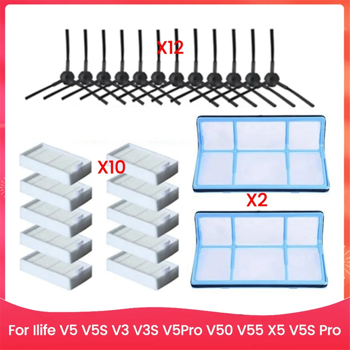 Sikat samping Filter Hepa cocok untuk bagian penyedot debu Ilife V5 V5S V3 V3S V5Pro V50 V55 X5 V5S Pro
