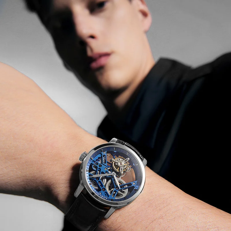 AGELOCER Oryginalny zegarek Tourbillon męski biznesowy formalny luksusowy szkieletowy ręczny zegarek mechaniczny prezent urodzinowy dla mężczyzn