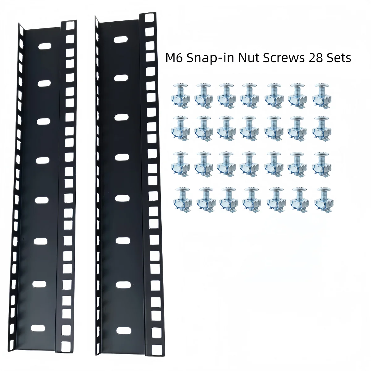 2Pcs 8U Cabinet Square Hole Columns (U Bar / Vertical Beam) 19inch Special Vertical Beams for Cabinets, Including M6 Snap-On Nut Screws, 28 Sets