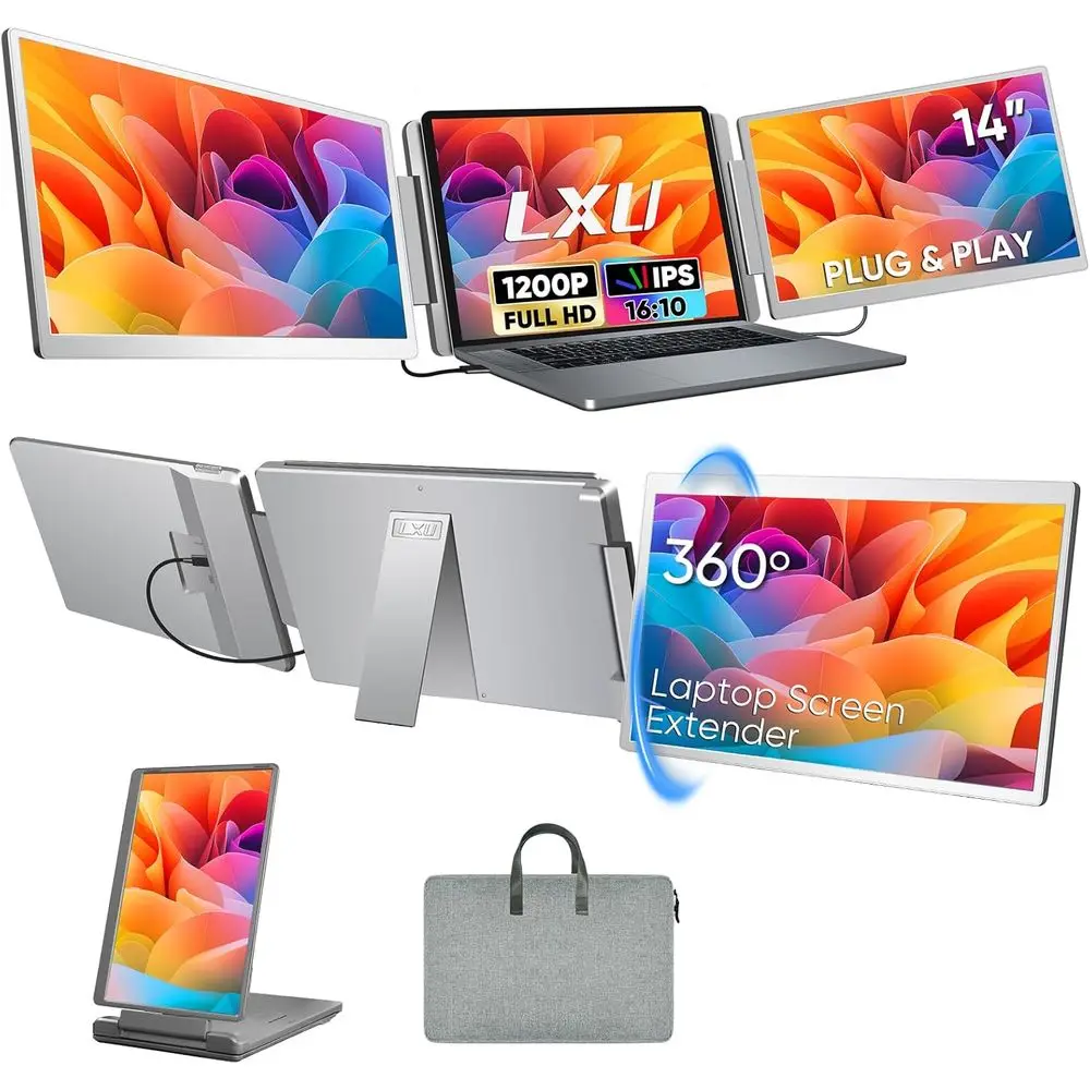 Portable 14 16:10 IPS Monitor Extender for Laptops 12-16.2, USB-C/HDMI, Compatible with Windows/Mac/Switch/PS5
