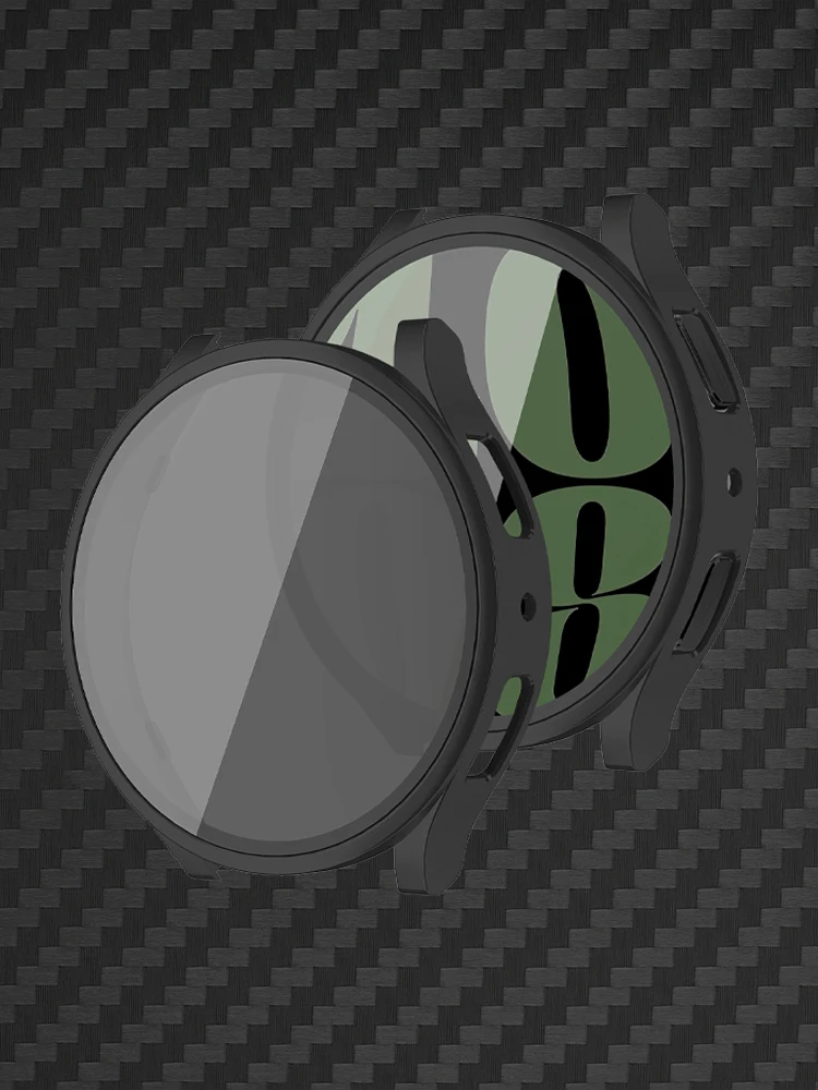 Vidro temperado + capa para samsung galaxy watch 6/7 caso 44mm 40mm pc anti-espião capa à prova de choque galaxy watch 7 protetor de tela