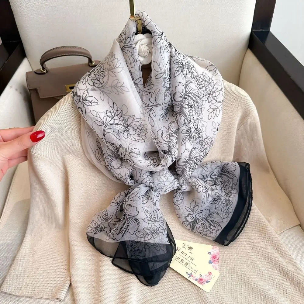 

Long Korean Luxury Silk Scarf Luxury Printing Women Hijab Shawls Lace Elegant Wraps Autumn