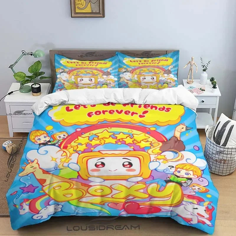 Imagem -03 - Lankybox-conjunto de Cama Bonito dos Desenhos Animados Capa de Edredão de Poliéster Microfibra Kawaii Rei Gêmeo Duplo Criança Presente de Natal