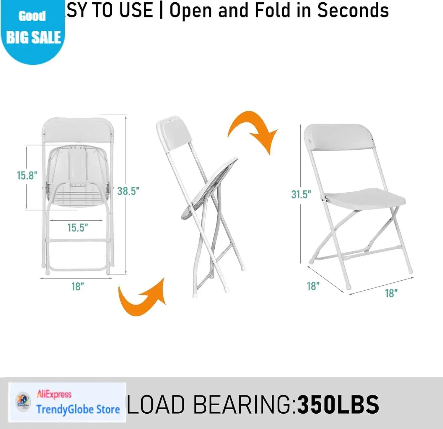 

BestsellerFirst Choice 10 Pack White Plastic Folding Chair, Indoor Outdoor Portable Stackable Commercial Seat With Steel Frame 3