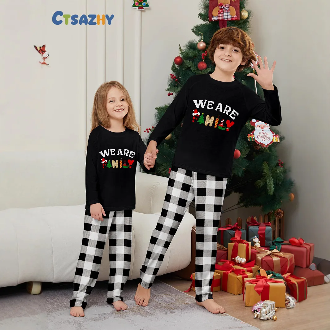 

Christmas family wear set for Autumn and winter, featuring long sleeves and long pants with lettered,Cristmas Family Pijama