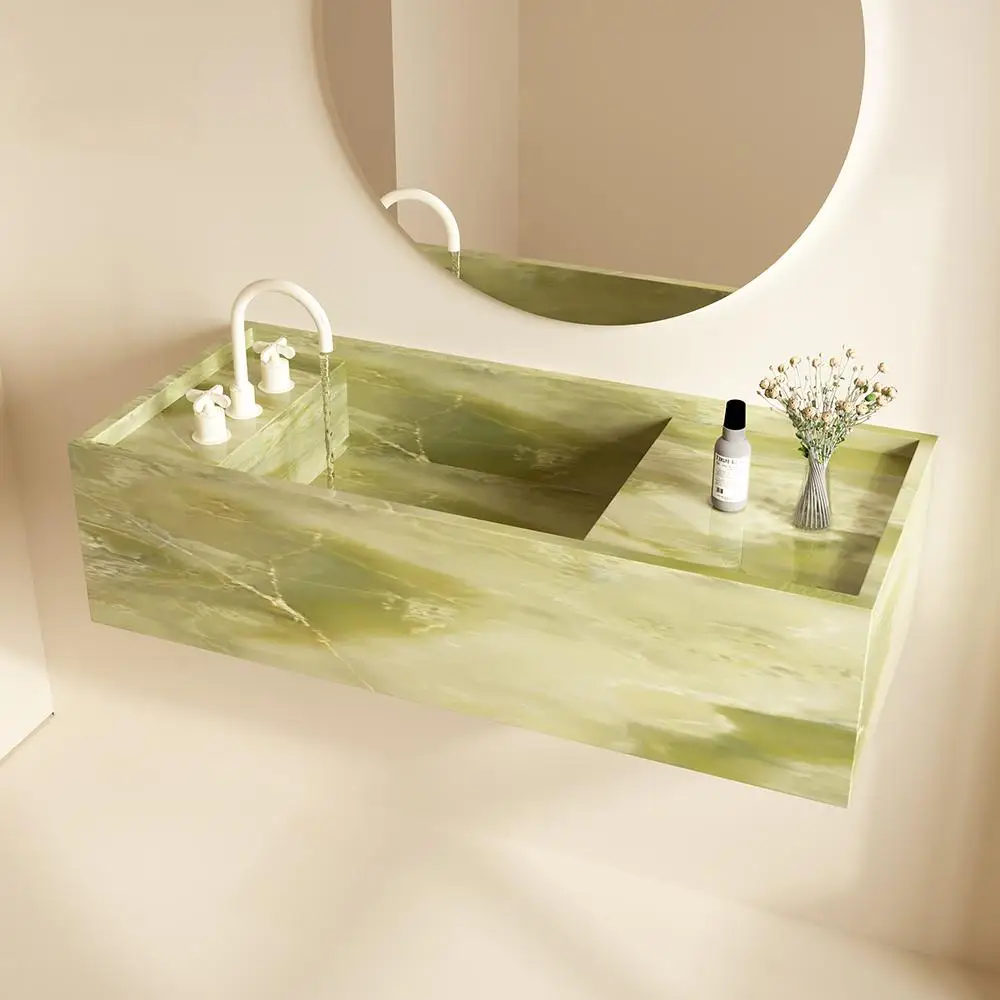 #Limited Edition  Green Jade Undermount Sink: Vintage Luxury Stone Slab Console Basin w/ Emerald Veins - Luxury for Master Bath