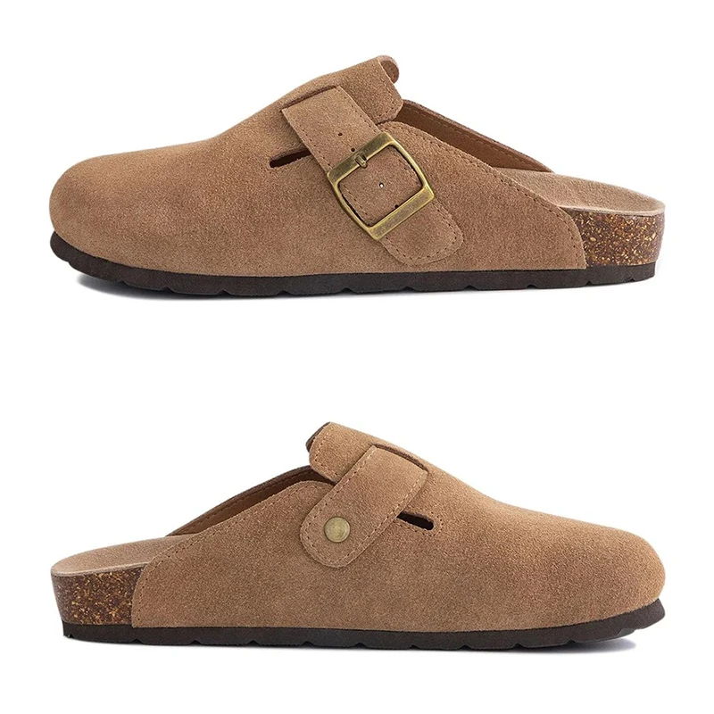 

Men's Slippers Suede Clogs Cork Footbed Clogs for Women Soft Leather Adjustable Buckle Slip-on Potato Shoes Sandals Beach