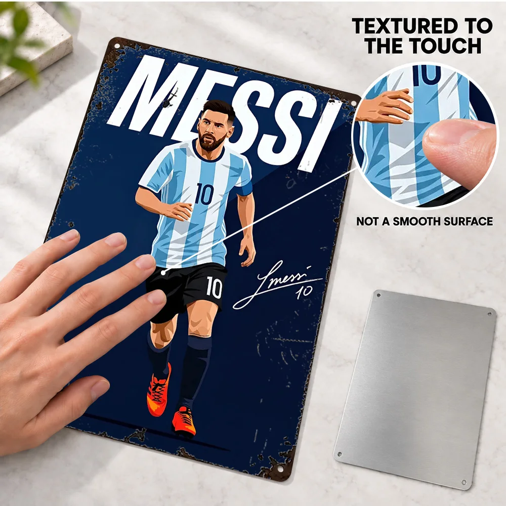 Lionel Messi Argentina Player Football Textured Metal Poster Personalized Metal Sign Digital Illustration Wall Art For Man Cave